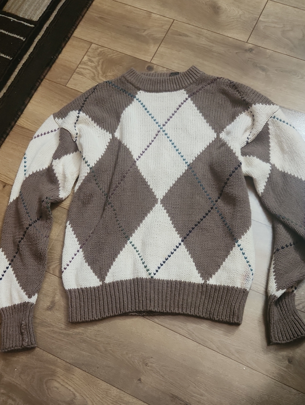 Structure Men's Argyle Crewneck Sweater in Brown and Cream